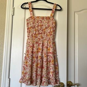 Jessica Simpson Floral Red Orange/Yellow, White Dress Medium